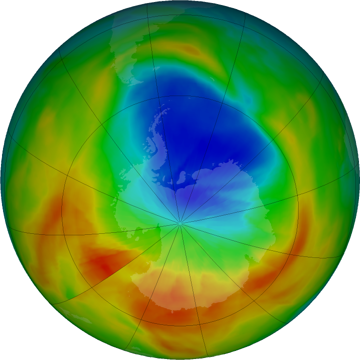 Antarctic ozone map for 20 September 2019